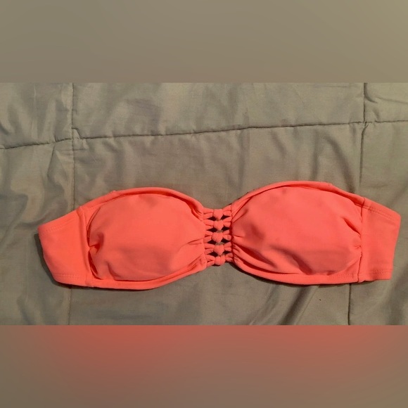 Women’s Bandeau Bikini Swim Top Strapless S Small 3 4 5 6 Coral Orange NEW w Tag - Picture 1 of 3